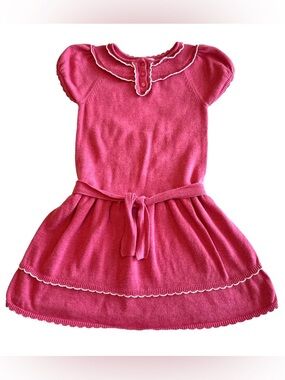 EUC Janie & Jack Pink & White Cotton Knit Sweater Dress Spring Girls Size 7